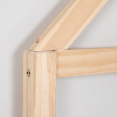 Natural Pine Twin Platform Bed with House Frame Headboard