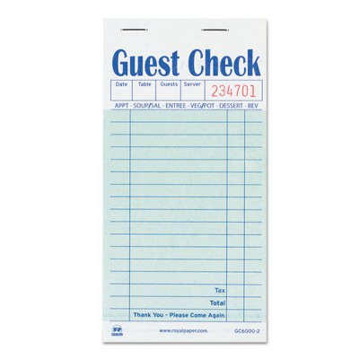 AmerCareRoyal Guest Check Pad, 17 Lines, Two-Part Carbon, 3.5 x 6.7, 50 Forms/Pad, 50 Pads/Carton