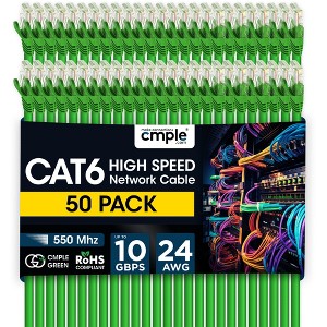 Cmple - 50 Pack Cat 6 Ethernet Cable 3 ft 10Gbps Internet Cables with ...