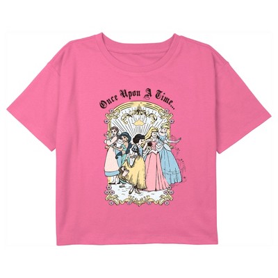 Girl's Disney Princesses Once Upon A Time… Crop T-shirt - Light Pink ...