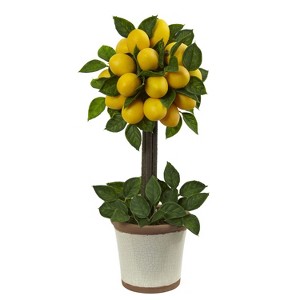 Lemon Topiary Arrangement - 18" Decorative Ball Plant with Faux Lemons & Greenery in Pot - 1 of 4