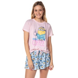 Despicable Me Minions Womens' Need Coffee Character Sleep Pajama Set Shorts Multicolored - 1 of 4