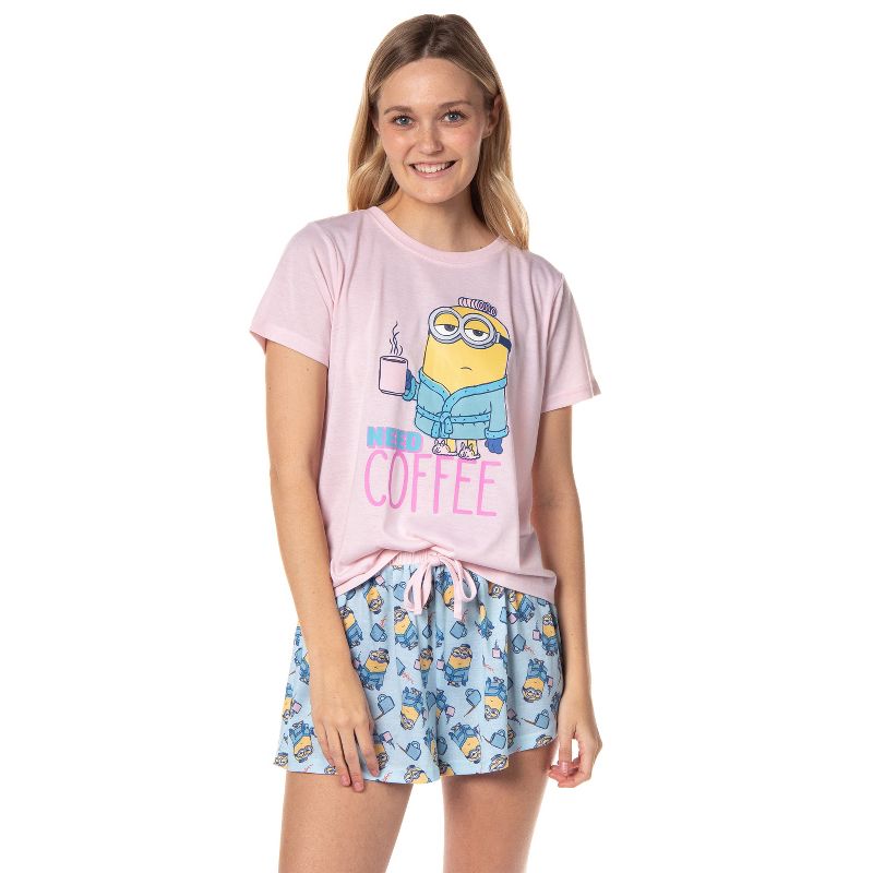 Despicable Me Minions Womens' Need Coffee Character Sleep Pajama Set Shorts Multicolored, 1 of 6
