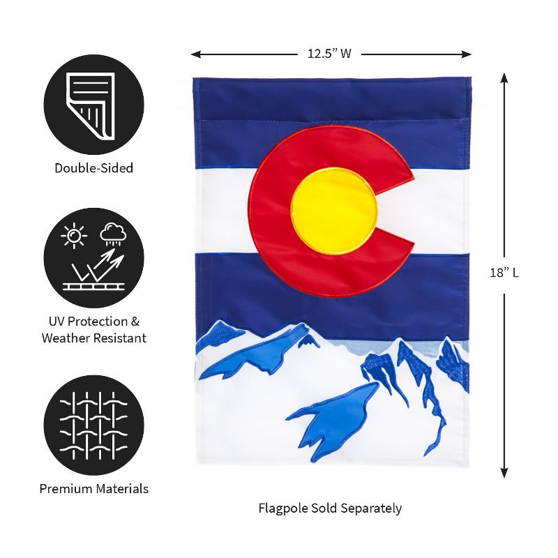 Evergreen Flag Colorado State Garden Applique Flag 12.5 x 18 Inches Indoor Outdoor Decor, 1 of 8