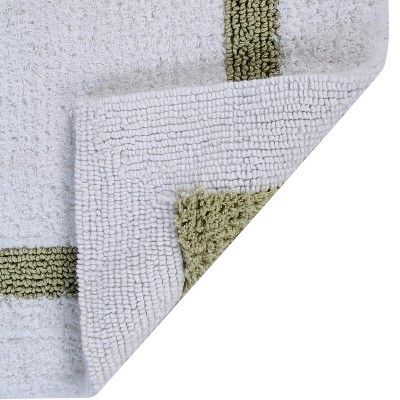 White and Sage Cotton Reversible Bath Rug Set