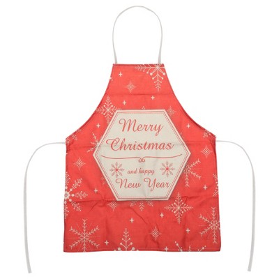 Unique Bargains Christmas Aprons Linen Red Beige 21.65"x26.77" 1 Pcs