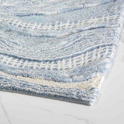 Blue and White Cotton Marble Wave Bath Rug 20" x 30"