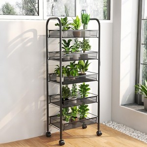 5 Tier Metal Mesh Storage Trolley, Kitchen Trolley with Wheels, Vegetable Trolley, for Bedroom, Kitchen, Bathroom, Living Room, 44 x 26 x 102 - 1 of 4
