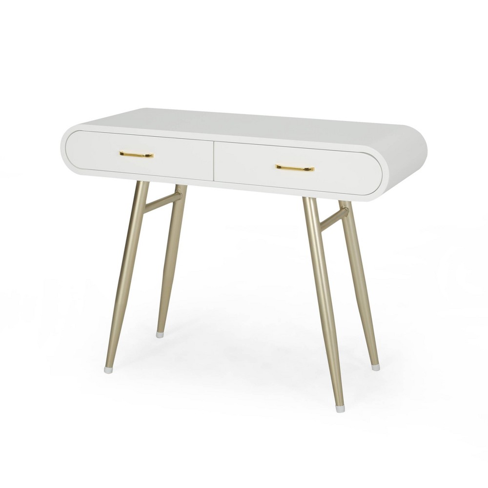 Photos - Other Furniture Dehaviland Modern Wood Vanity Table White/Champagne Gold - Christopher Kni