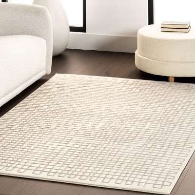 Ivory Geometric 4' x 6' Machine Washable Area Rug
