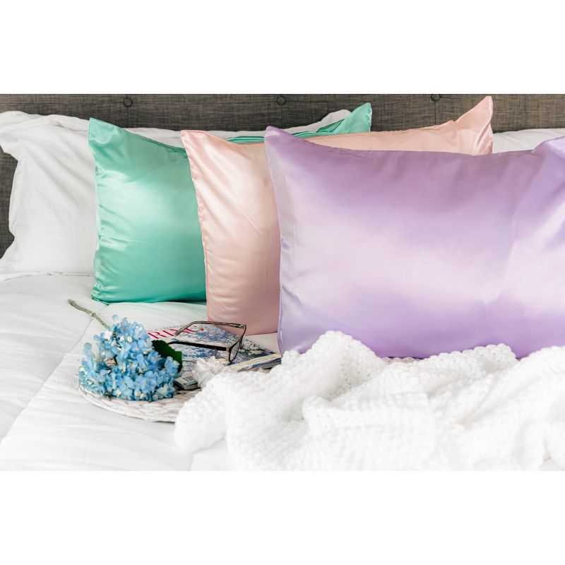 Morning Glamour Standard Satin Solid Pillowcase Aqua, 6 of 8