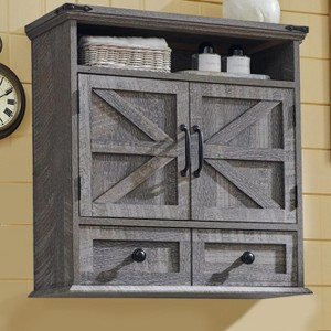 Bathroom Wall Cabinet, Farmhouse Medicine Cabinet with Drawer, 24" Wide Bathroom Cabinet with Adjustable Shelf & Double Barn Doors - 1 of 4