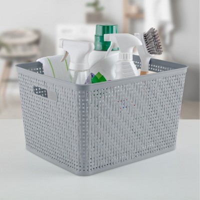 Sterilite Gray Tall Rectangular Plastic Storage Baskets with Handles, 6-Pack