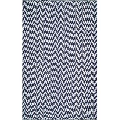 Hand Loomed Navy Herringbone 8' x 10' Wool Area Rug