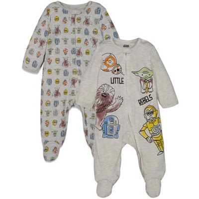 Image of Star Wars Yoda R2-D2 C-3PO Chewbacca BB-8 Newborn Baby Boys 2 Pack Zip Up Sleep N' Play Coveralls Little Rebels Newborn