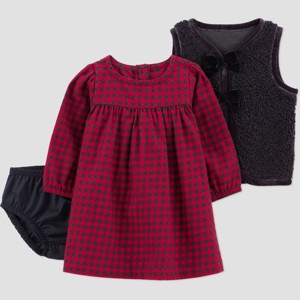 Carter's Just One You® Baby Girls' 3pc Holiday Buffalo Checkered Dress with Vest - Black - 1 of 4