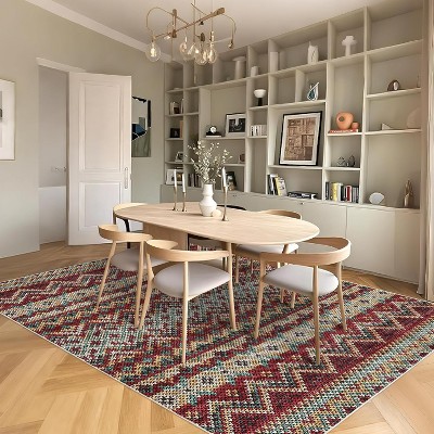 Washable Vintage Boho Striped Area Rug - Non-Slip Non-Shedding Stain Resistant Low Pile Soft Carpet for Living Room Bedroom Home Office