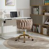 360° Swivel Velvet Vanity Chair with Wheels and Hand Woven Backrest - 3 of 4