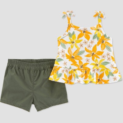 Carter's Just One You® Baby Girls' Floral Top & Bottom Set - Olive/Yellow 9M