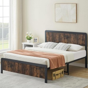 Full Size Bed Frames with Headboard, 14 Inch Classic Wood and Metal Platform Bed Frame Mattress Foundation, Under Bed Storage, Easy Assembly, Grey - 1 of 4