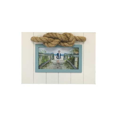 Beachcombers 4"x6" White & Teal with Rope Photo Frame Picture Holder Nautical Lake Coastal for Wall Shelf or Tabletop Decor Decoration - image 1 of 1