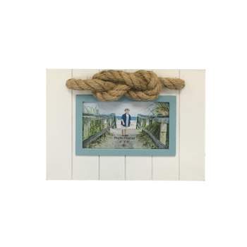 Beachcombers 4"x6" White & Teal with Rope Photo Frame Picture Holder Nautical Lake Coastal for Wall Shelf or Tabletop Decor Decoration