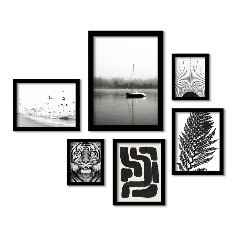 Americanflat Modern (Set Of 6) Framed Prints Gallery Wall Art Set Contemporary Abstract Black And White Boat In Fog By Tanya Shumkina, 3 of 6
