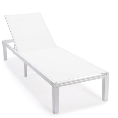 LeisureMod Marlin Patio Sling Chaise Lounge Chair in White Aluminum