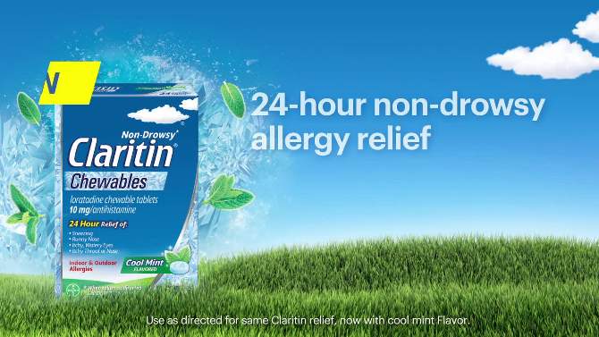 Claritin Allergy Relief 24 Hour Non-Drowsy Loratadine Cool Mint Chewables - 24ct, 2 of 10, play video