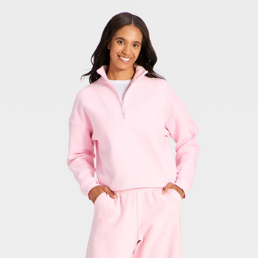 Women's Active Comfort 1/2 Zip Pullover Sweatshirt - All In Motion™ Light Pink M