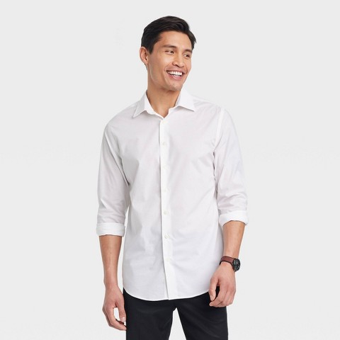 Мужские платья Goodfellow & Co Men's Performance Long Sleeve Button-Down Dress Shirt - Goodfellow & Co™ White L: Cotton Blend, Recycled Polyester, Spandex