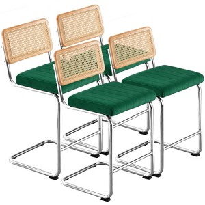 Bekrvio Bar Stools Set of 2/3/4, 26”/30" Barstool with Rattan Back, Velvet-Upholstered & Chrome Frame,Mid Century Modern Kitchen Stool for Island - 1 of 4