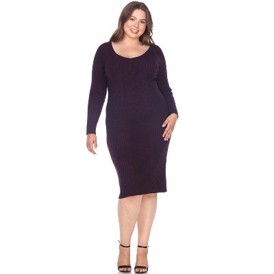 Women's Plus Size Long Sleeve Destiny Sweater Dress Purple 3x - White ...