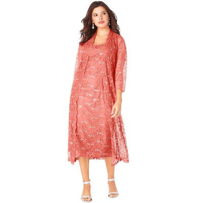 Roaman's Women's Plus Size Sequin Lace Jacket Dress