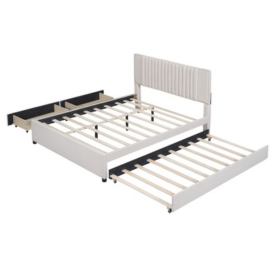 NicBex Upholstered Platform Bed with 1 Twin XL Size Trundle and 2 Drawers for Adults