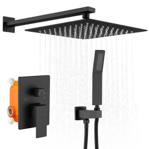 SEVOBAL Shower Faucets, Wall Mounted Dual Shower System with Rainfall and Handheld Spray for Modern Bathroom, Black, 21.06"*14.57"*6.3" - 1 of 4