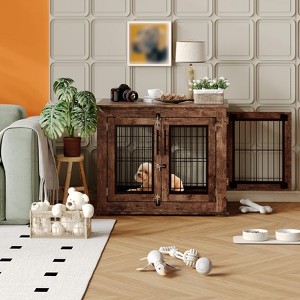 31.5" Wooden Dog Crate Furniture - Heavy Duty Chew-Proof Double Indoor Door Kennel, Dog Cage End Table for Small/Medium Dogs, Easy Assembly - 1 of 4