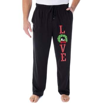 Peanuts Snoopy Pajama Pants LOVE Christmas Wreath Loungewear Sleep Pants Black