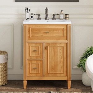 Kumasinova 24" Bathroom Vanity with Ceramic Sink,Flip Drawer & Storage Cabinet,Freestanding Vanity with Adjustable Shelf for Bathroom Storage - 1 of 4