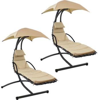 Sunnydaze Outdoor Hanging Chaise Floating Lounge Chair with Canopy Umbrella and Arc Stand