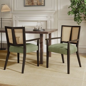 KWPZQEB Rattan Dining Chair With Arms, Farmhouse Side Chair with Upholstered, Kitchen Chairs with Vintage Rattan Backrest, Side Chair for Dining Room - 1 of 4