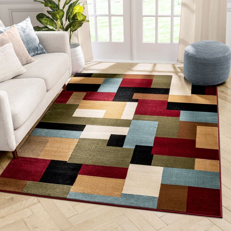 Imperial Mosaic Geometric Modern Casual Abstract Contemporary Block Boxes Soft Red Area Rug, 3 of 10