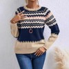 Women Long Sleeve Pullover Sweater Kint Shirt Fall Casual Round Neck Classic Striped Color Matching Pullover Sweater Top - 4 of 4
