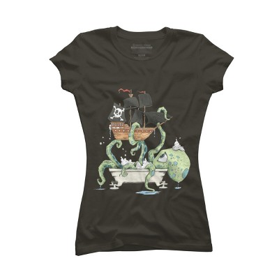Junior's Design By Humans Kraken in the Tub By Handclones T-Shirt