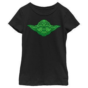 Girl's Star Wars St. Patrick's Yoda Clover Face T-Shirt - 1 of 4