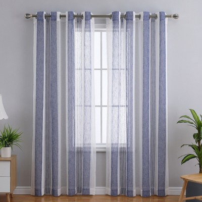 Sheer Curtains for Living Room Bedroom, Bathroom Curtain Window Grommet Voile Drapes, Stripe Farmhouse Curtains Faux Linen 2 Panels