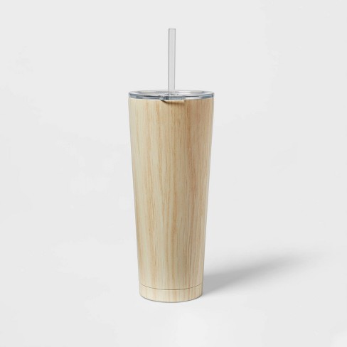 25oz Stainless Steel Vacuum Straw Tumbler With Tritan Lid Wood Grain Air Dye Room Essentials Target