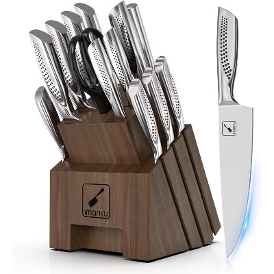 imarku Knife Set, 16PCS High Carbon Stainless Steel Kitchen Knife Set , Japanese Knife Set with Dotted Non-slip Ergonomic Handle, Dark Brown