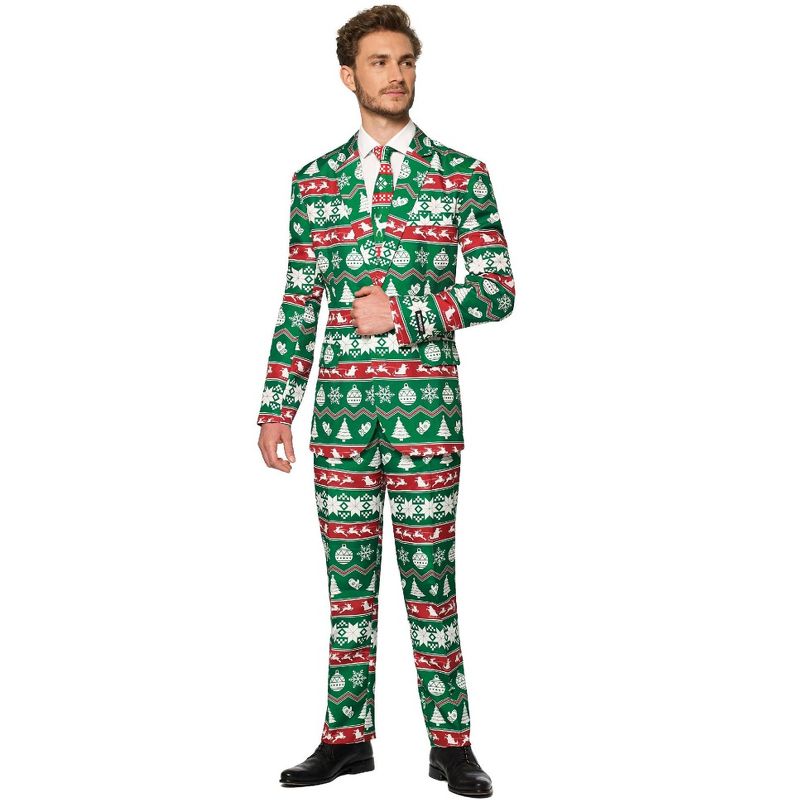 Suitmeister Men's Christmas Suit - Christmas Green Nordic - Green, 1 of 6