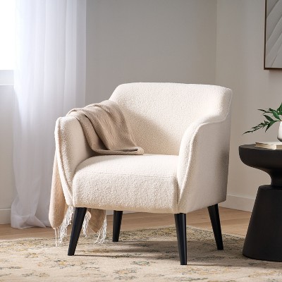 CAVINAS Luxury Padded Arm Chair,Modern Accent Chair with Tonal Piping and Birch Legs,Plush Comfy Chairs for Living Room,Office,Ivory